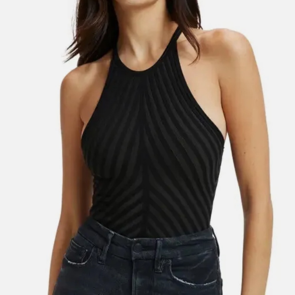 🆕 Good American Black Soft Ribbed Halter Bodysuit